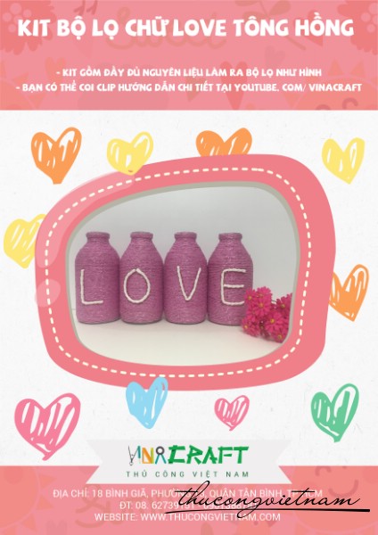 Bộ kit lọ thủy tinh chữ Love màu hồng
